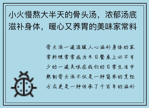 小火慢熬大半天的骨头汤，浓郁汤底滋补身体，暖心又养胃的美味家常料理